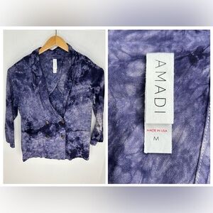 Amadi Anthropologie Purple Tie‎ Dye Blazer Size Medium Linen Blend Oversized